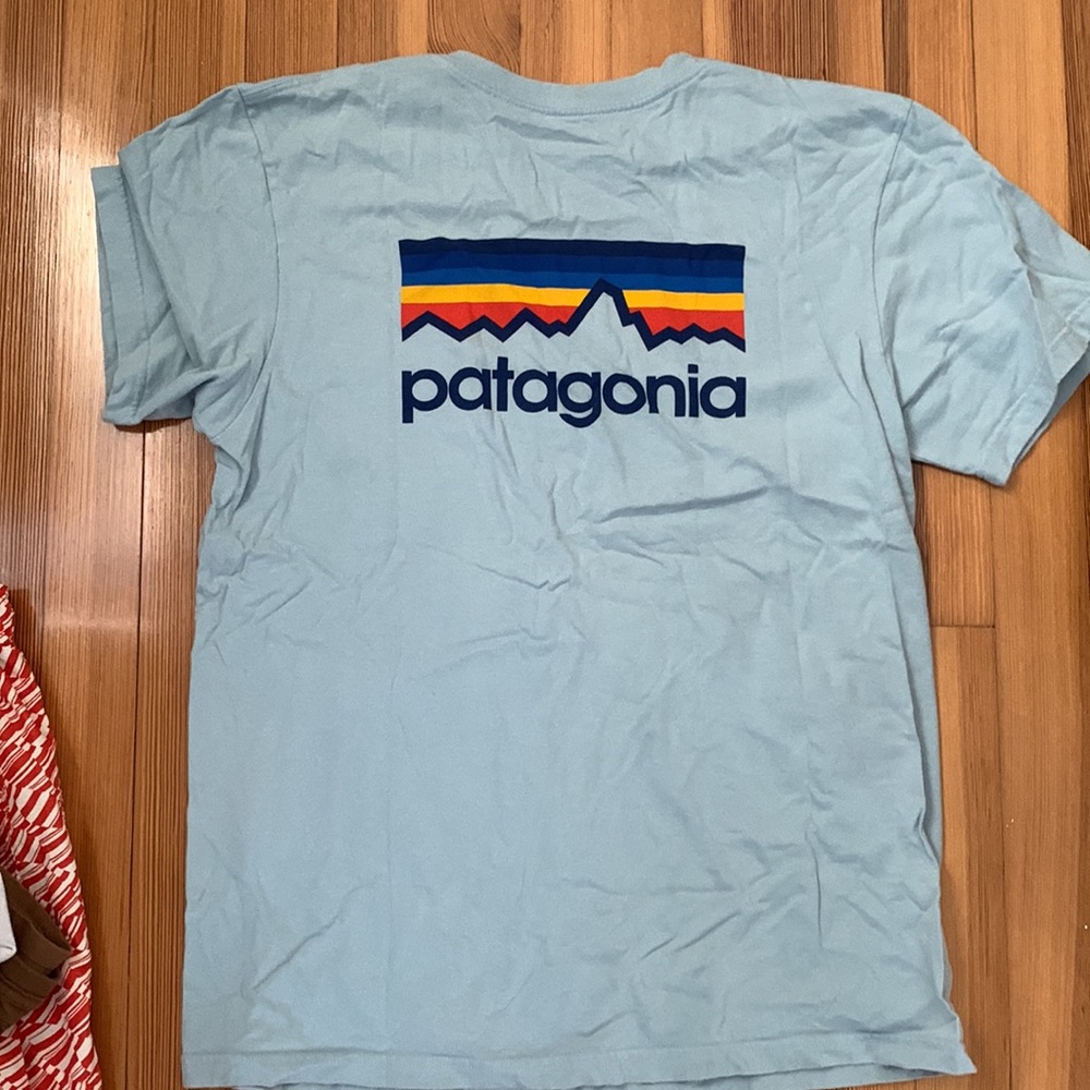 Patagonia Light Blue Short Sleeve Tee with Navy Logo - Picture 3 of 3